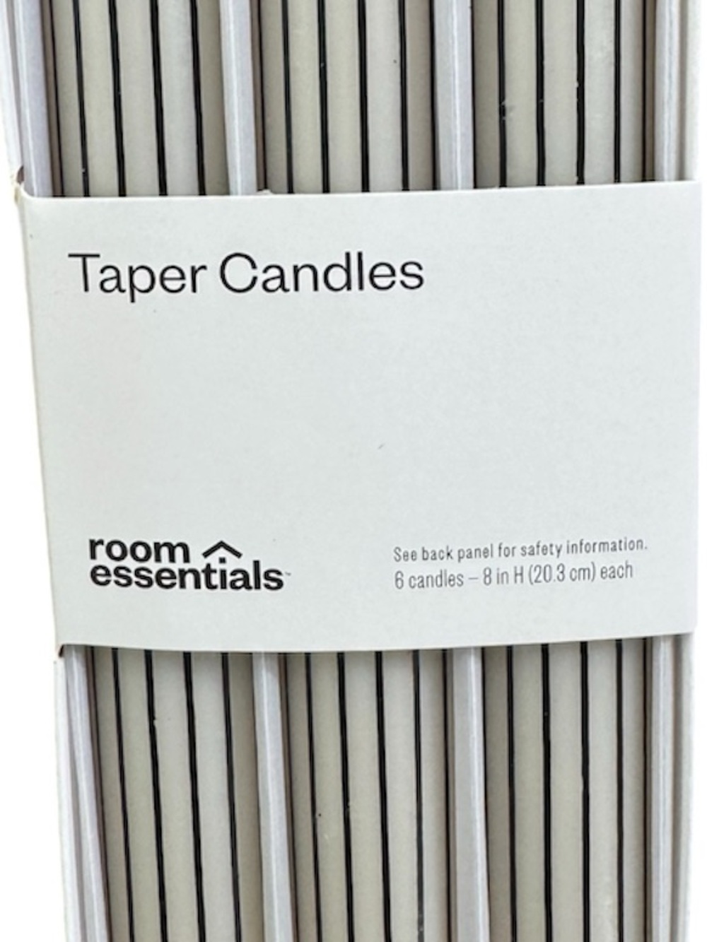 ROOM ESSENTIALS SET OF 6 8” TAPER CANDLES BLACK AND WHITE PIN STRIPE - Picture 3 of 3
